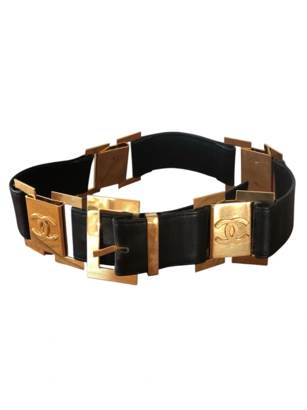 CHANEL CC Logo Vintage 90s Super RARE Gold Black BELT 75/30 With COA